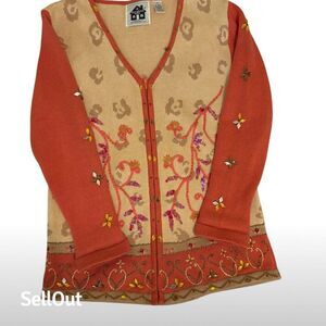 Vintage Storybook Knits Jewel Sequin Floral Sweater Women's XS